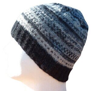 Men's Alpaca Wool Beanie Skully Hand Knit Hat Thin Faux Fair Isle Black Gray